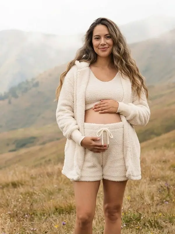 Ivory Fluffy Knit Three-Piece Loungewear Set Ivory Fluffy Knit Three-Piece Loungewear Set — Loungewear Outfits