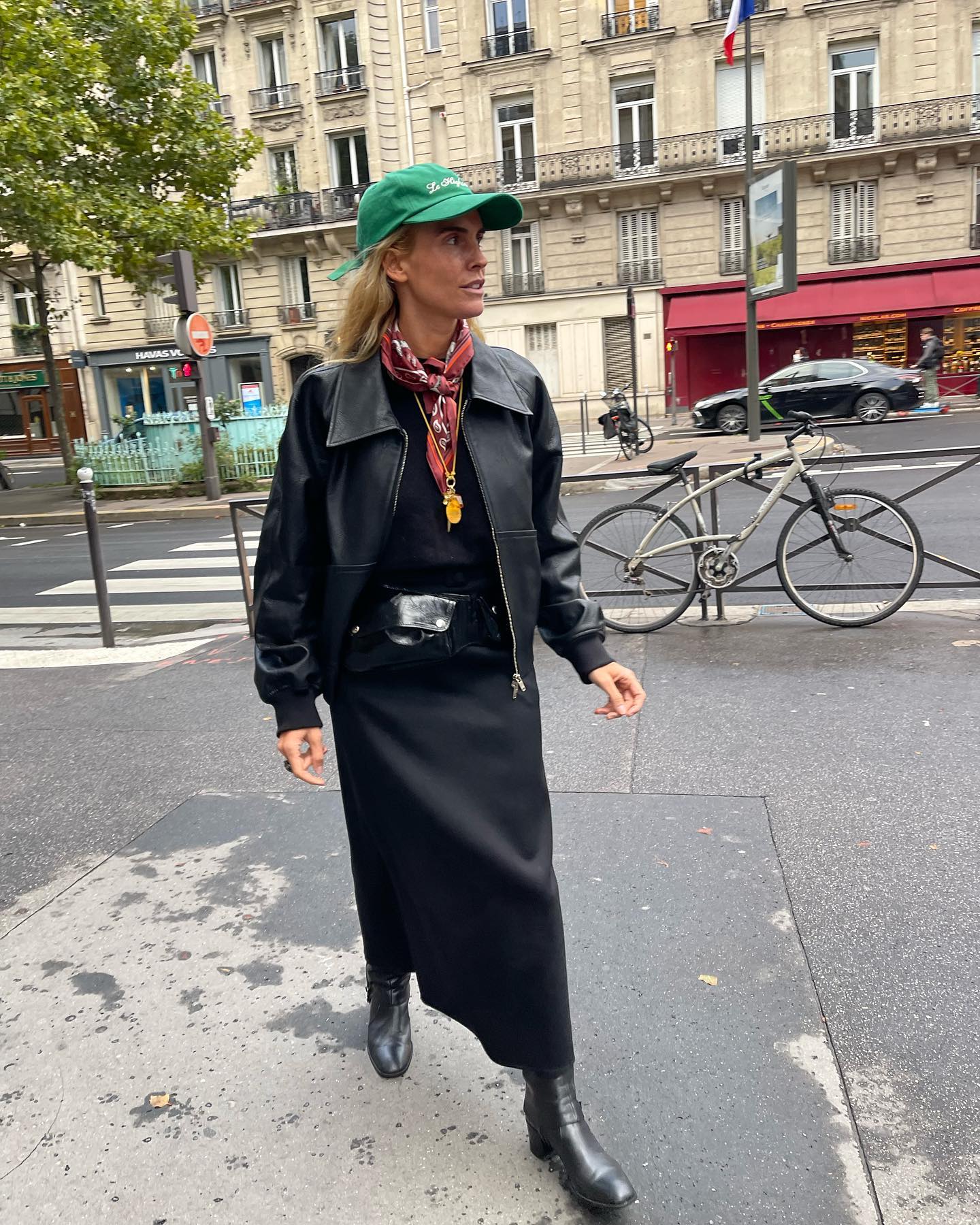 Black Ankle Boots with Maxi Skirt and Leather Jacket — Winter Boots Outfits