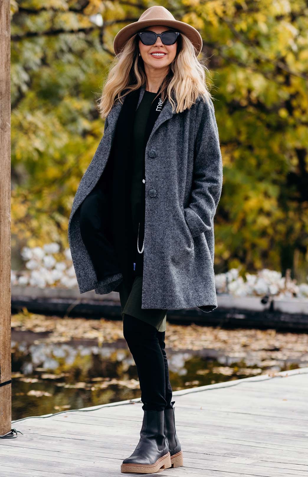 Grey Wool-Blend A-Line Coat with Fedora and Boots Grey Wool-Blend A-Line Coat with Fedora and Boots — Winter Coats for Women