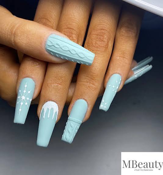 Matte Light Blue Icicle Nails Matte Light Blue Icicle Nails — Winter Coffin Nails