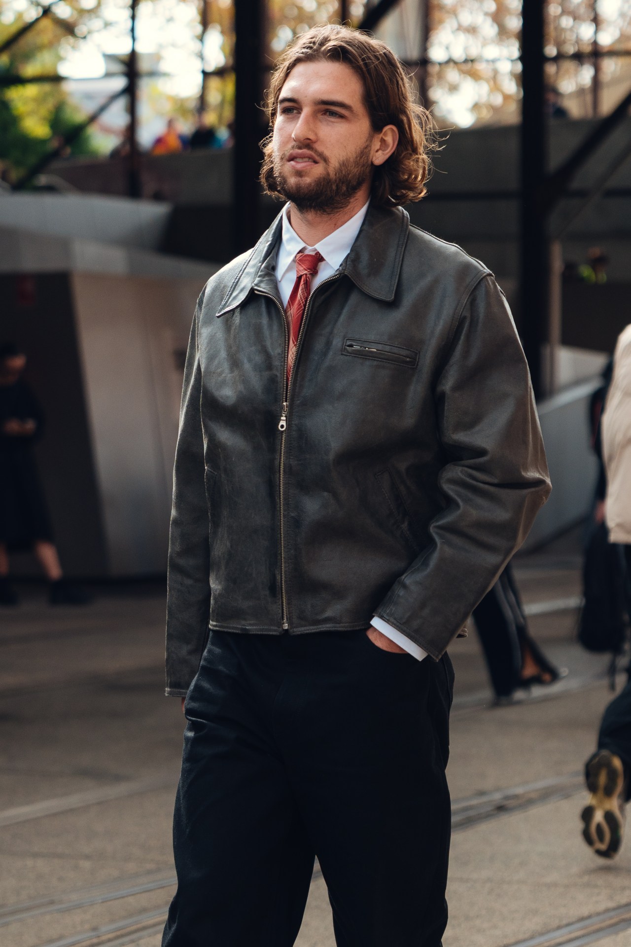 Edgy Casual: Leather Jacket with Shirt and Tie Edgy Casual: Leather Jacket with Shirt and Tie — Winter Outfits for Men