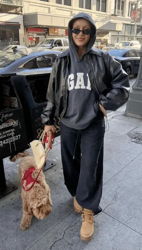 Layered Leather Jacket and Hoodie Combo — Winter Streetwear Outfits