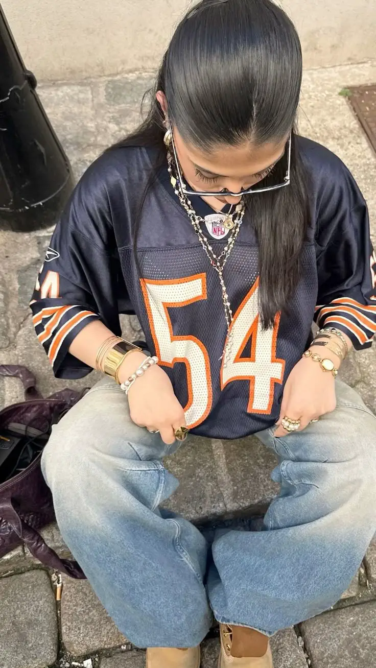 Oversized Football Jersey and Loafers for Casual Comfort Oversized Football Jersey and Loafers for Casual Comfort — Winter Tailgate Outfits