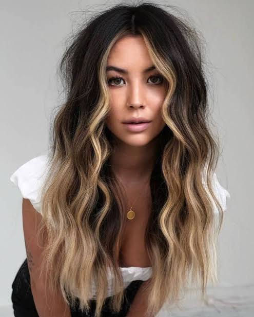 Dark Brown With Bold Blonde Highlights Dark Brown With Bold Blonde Highlights — Blonde to Brunette Hair