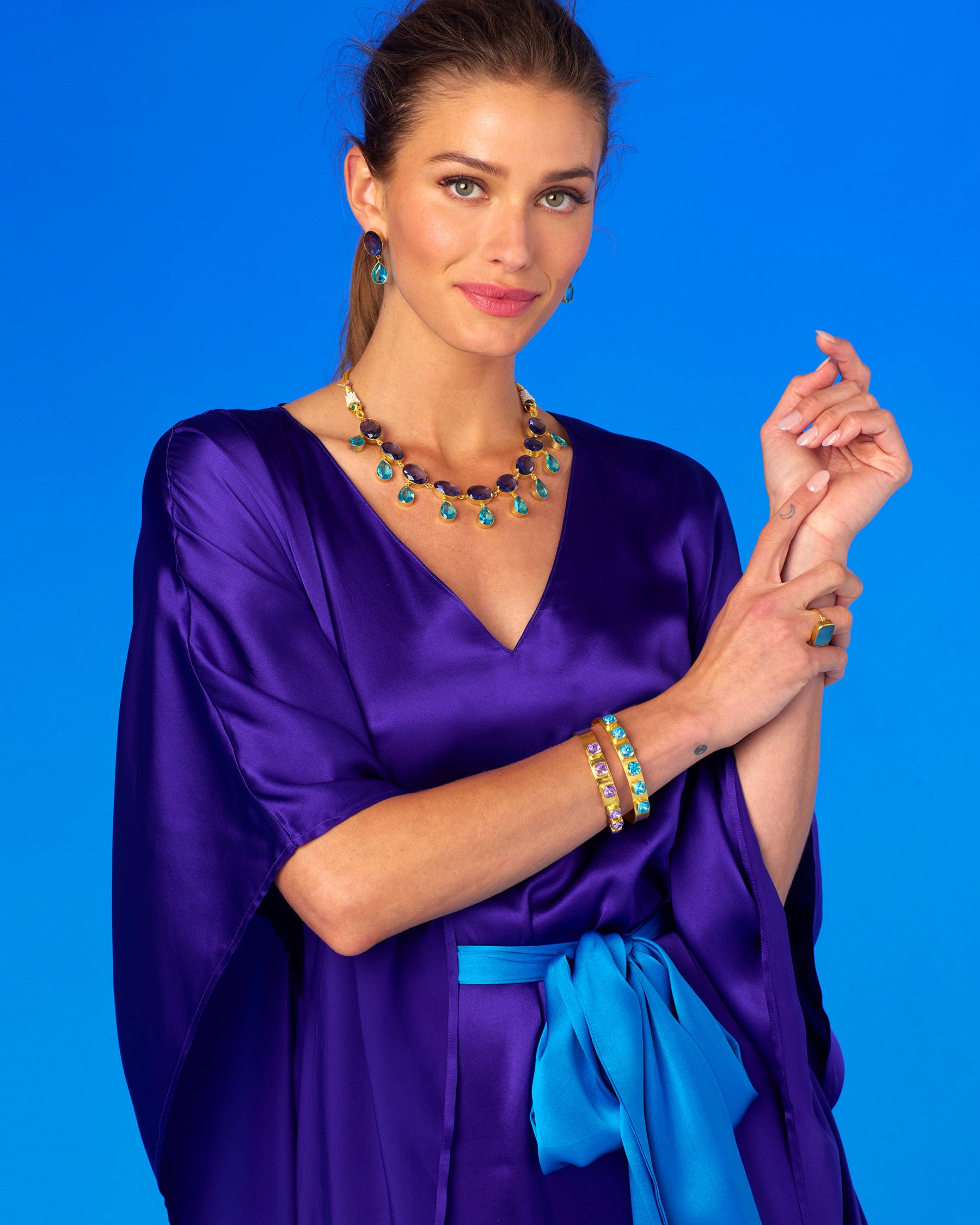 Resort-Ready Royal Purple Silk Kaftan with Blue Sash Resort-Ready Royal Purple Silk Kaftan with Blue Sash — Royal Purple Outfits