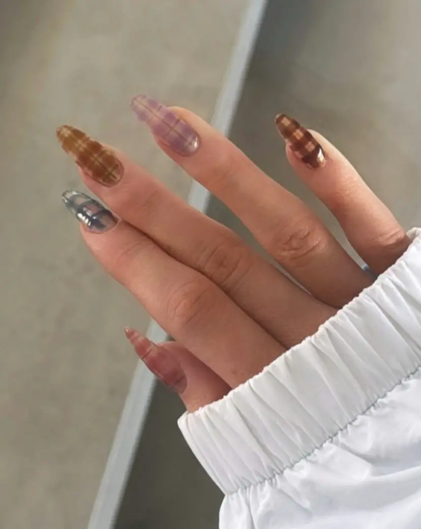 Transparent Plaid Long Coffin Nails Transparent Plaid Long Coffin Nails — Fall to Winter Nails