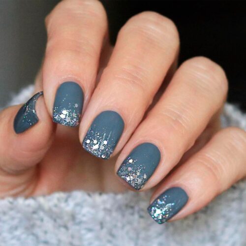 Matte Grey Glitter Gradient Tip Nails Matte Grey Glitter Gradient Tip Nails — Winter Gray Nails