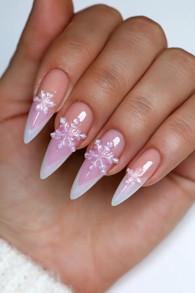 Sheer Pink with 3D Snowflake Charms Sheer Pink with 3D Snowflake Charms — Winter Acrylic Nail Colors