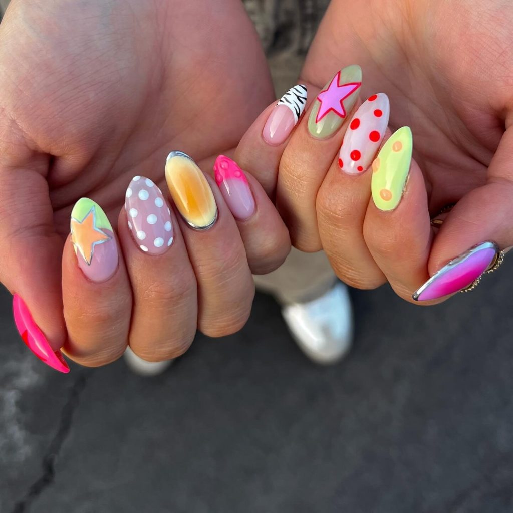 Playful Mixed Motifs Oval Nails Playful Mixed Motifs Oval Nails — Nail Art Ideas