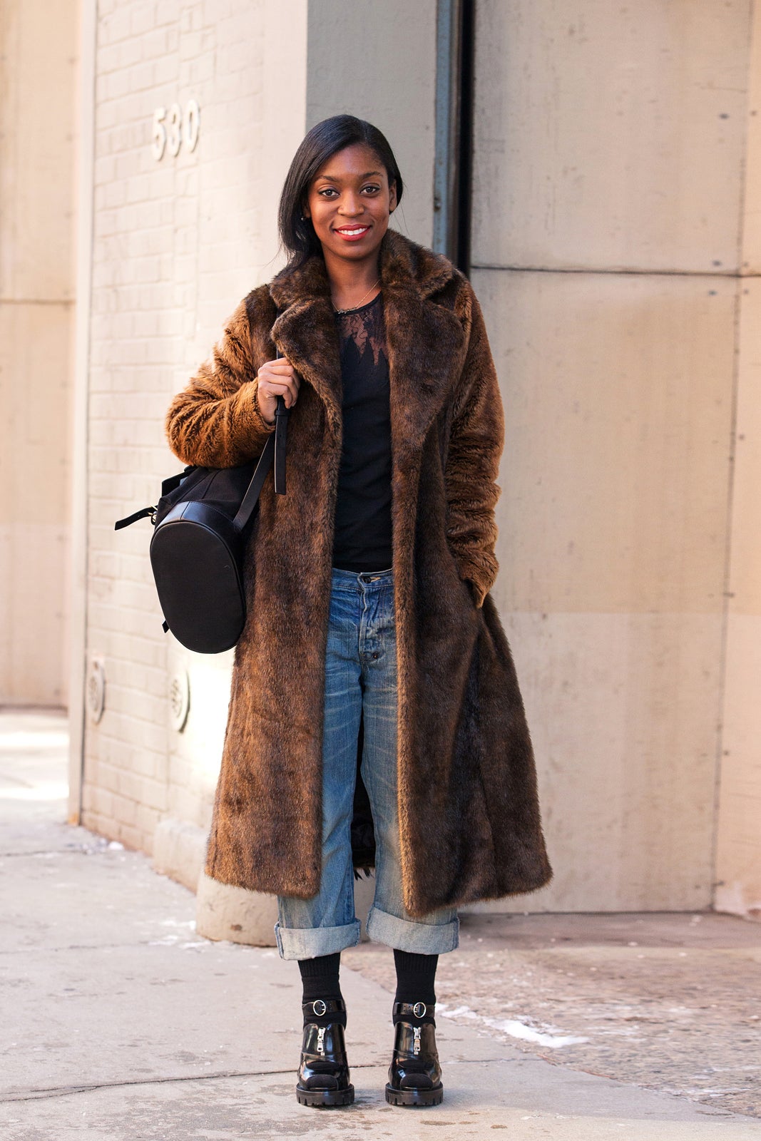 Longline Brown Fur Coat with Lace and Chunky Boots Longline Brown Fur Coat with Lace and Chunky Boots — Teddy Coat Outfits