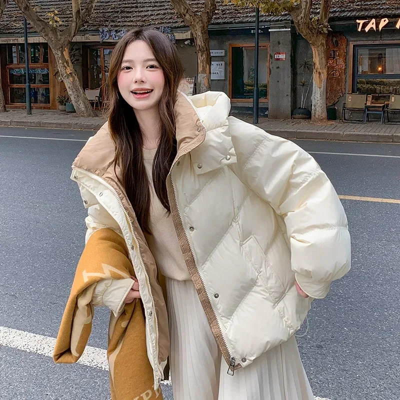 Cream Quilted Puffer with Pleated Skirt and Sneakers Cream Quilted Puffer with Pleated Skirt and Sneakers — Korean Winter Outfits