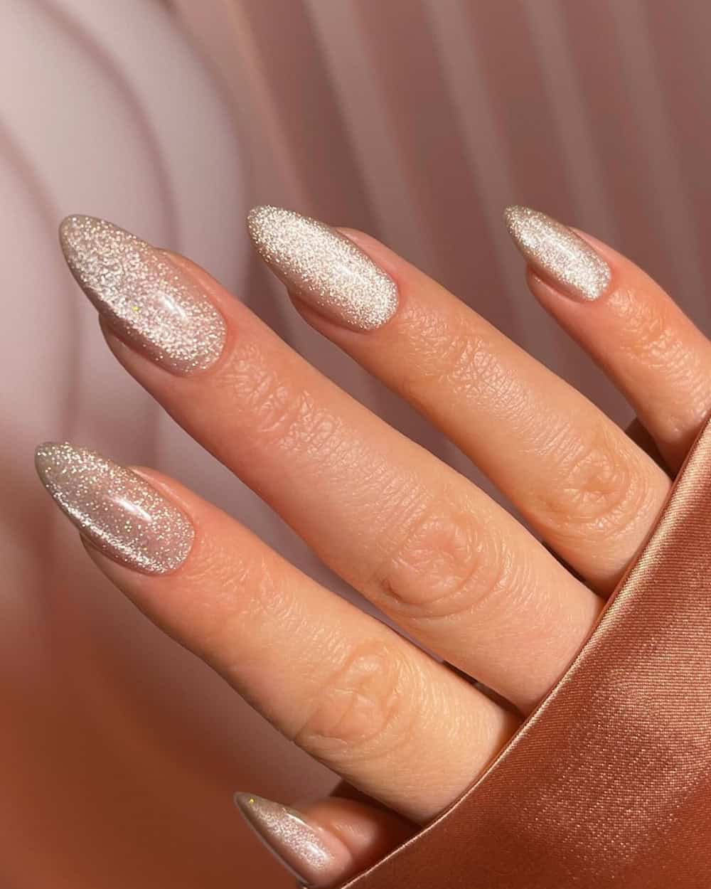 All-Over Champagne Glitter Almonds All-Over Champagne Glitter Almonds — Winter Glitter Nails