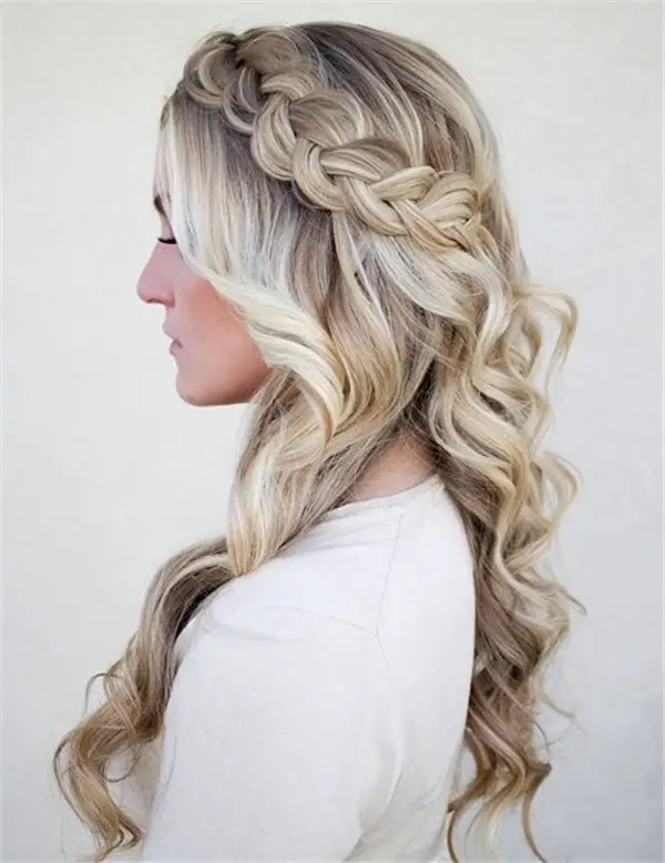 Ash Blonde Braided Crown Curls Ash Blonde Braided Crown Curls — Winter Half Up Half Down Hairstyles