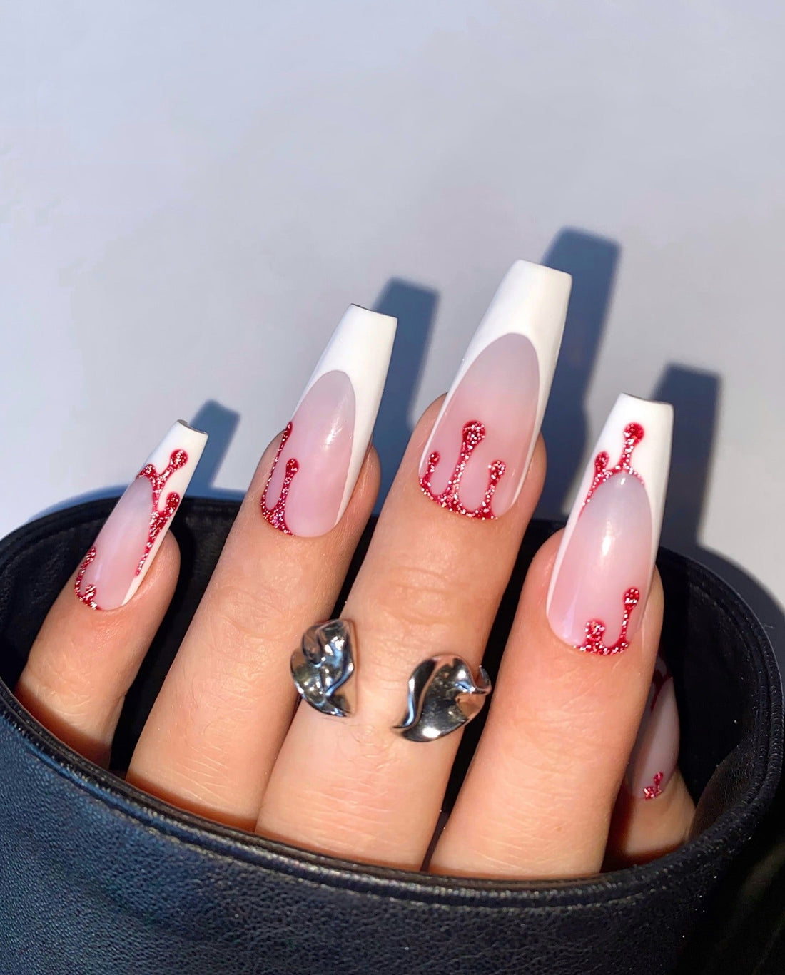 Glitter Drip French Tip Coffin Nails Glitter Drip French Tip Coffin Nails — Coffin Nail Designs