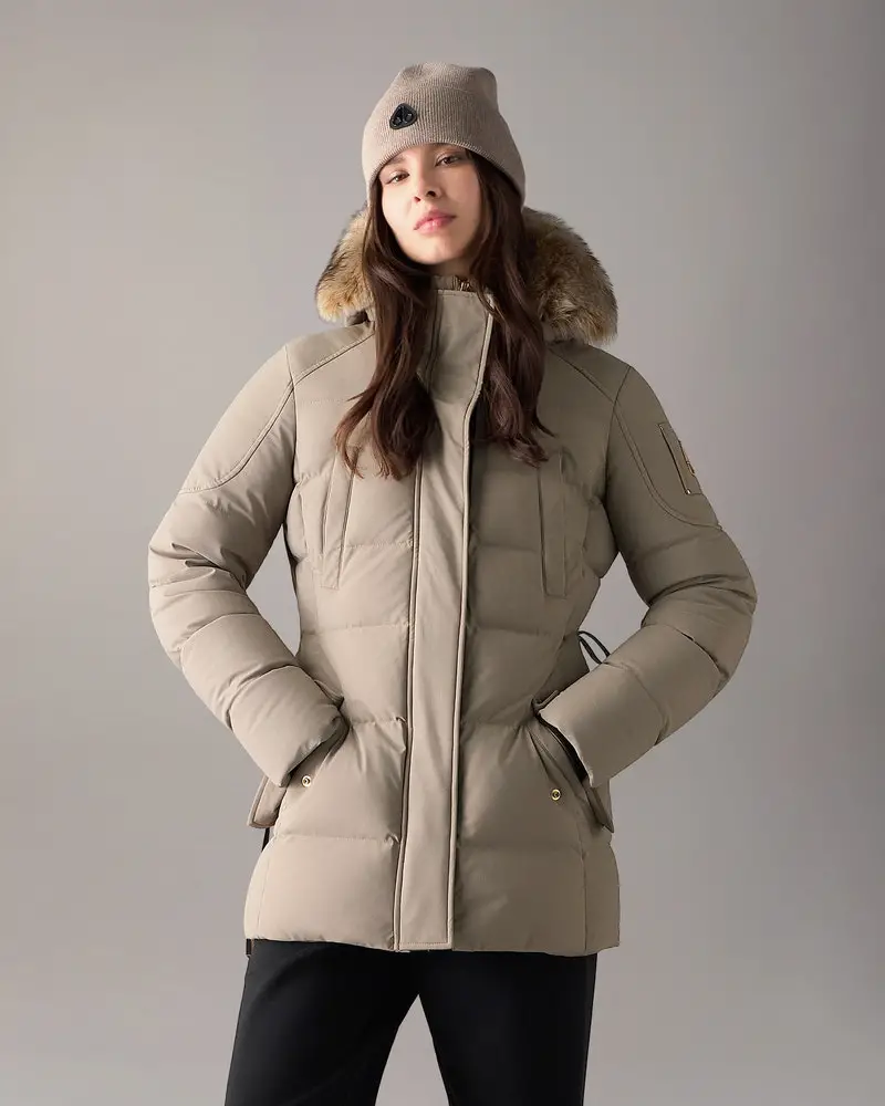 Light Beige Fitted Puffer Jacket with Fur-Trimmed Hood Light Beige Fitted Puffer Jacket with Fur-Trimmed Hood — Winter Coats for Women