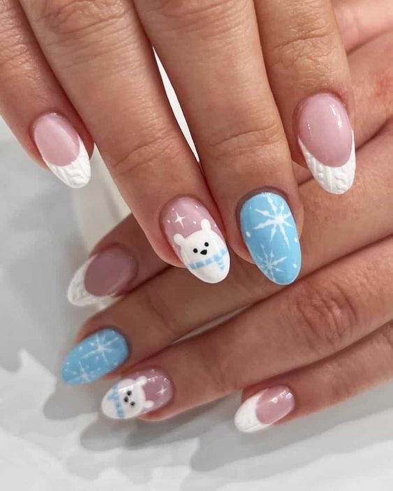 Polar Bear and Sweater French Tips Polar Bear and Sweater French Tips — Winter Nails for Kids