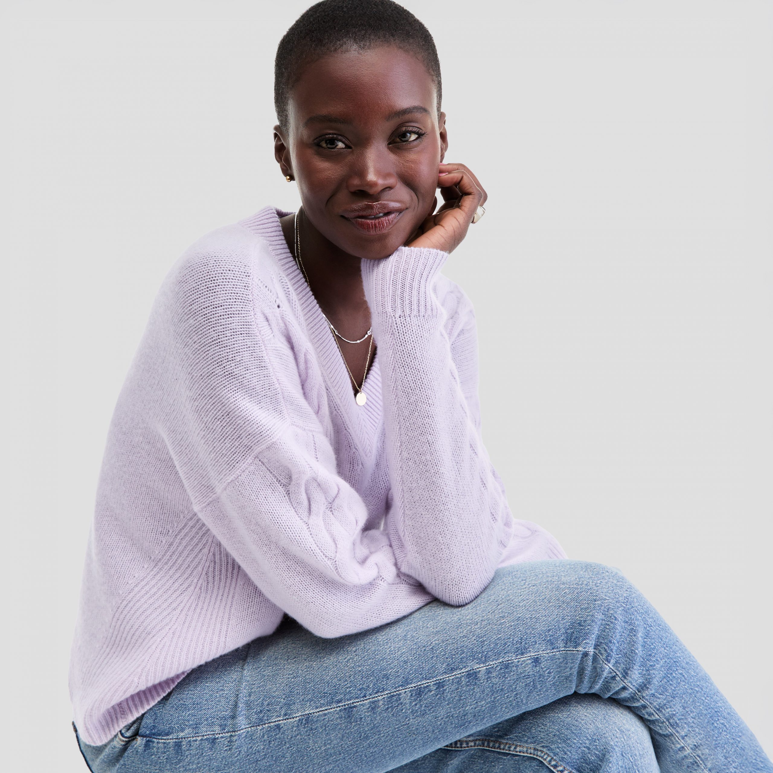 Subtle Texture: Light Purple Cable-Knit Sweater with Denim Subtle Texture: Light Purple Cable-Knit Sweater with Denim — Oversized Sweater Outfits