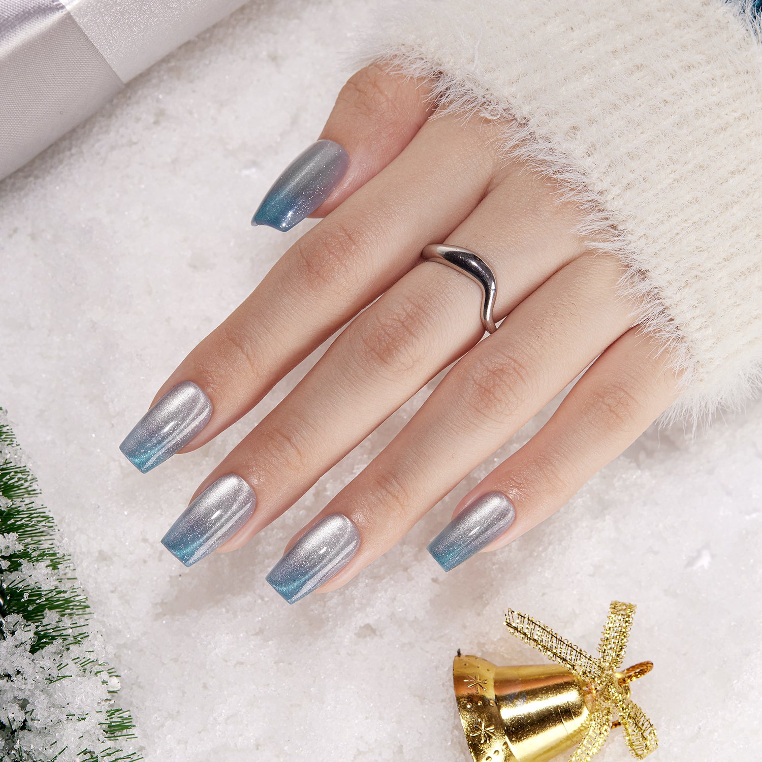 Metallic Silver and Blue Ombre Metallic Silver and Blue Ombre — Winter Ombre Nails