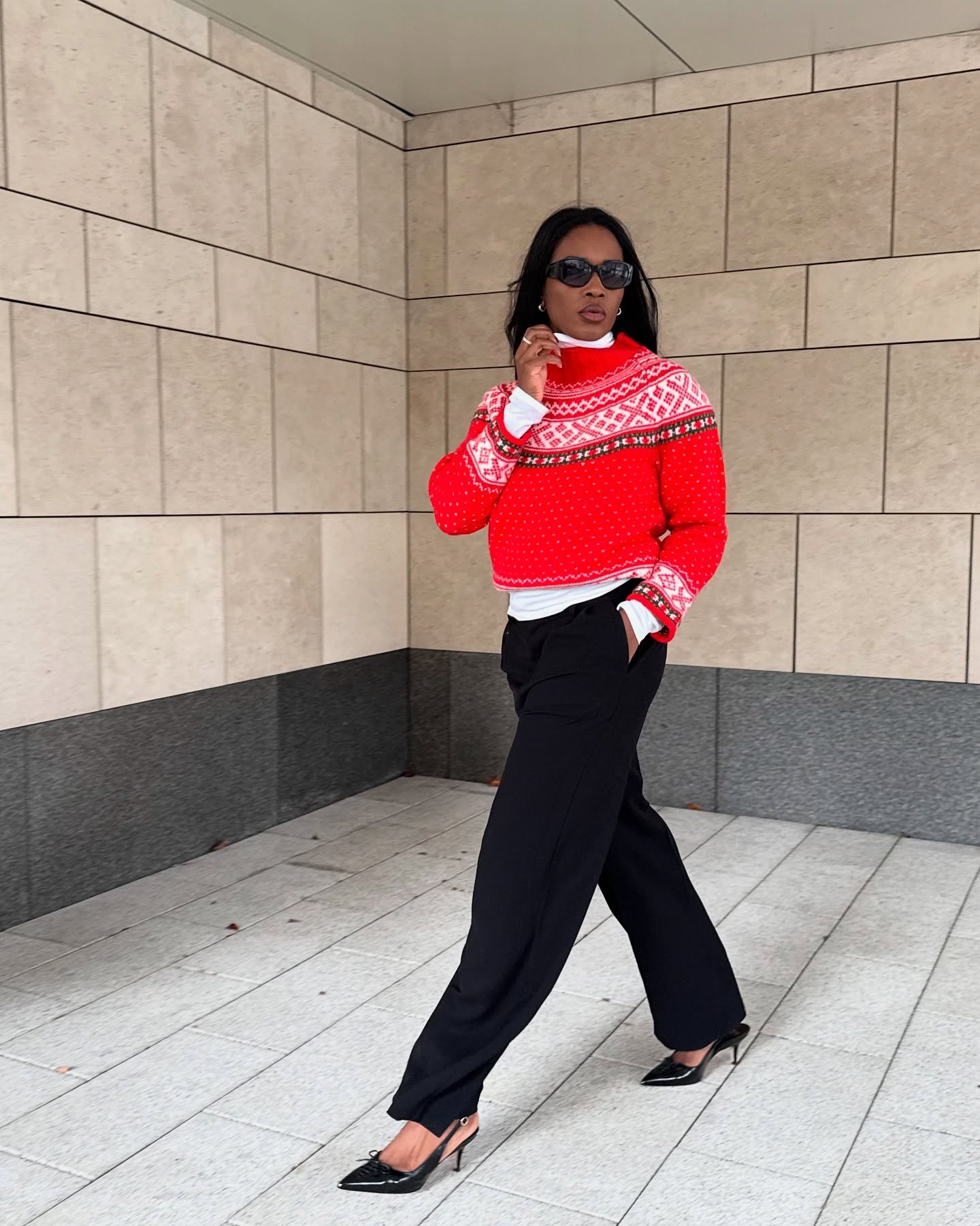 Smart Casual Vibrant Fair Isle Turtleneck with Wide-Leg Pants Smart Casual Vibrant Fair Isle Turtleneck with Wide-Leg Pants — Fair Isle Sweater Outfits