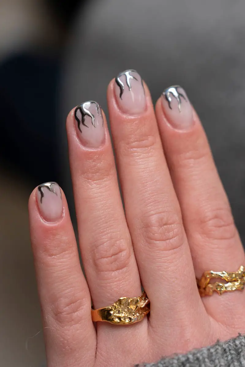 Silver Chrome Flame French Tips — Chrome Nail Designs