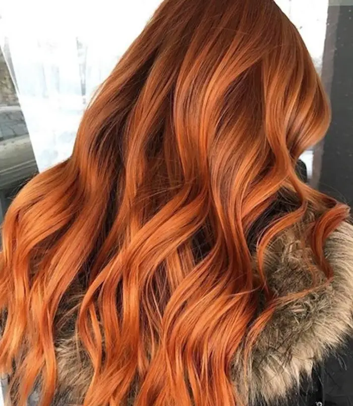 Bright Copper Mid-Back Waves Bright Copper Mid-Back Waves — Winter Auburn Hair Color