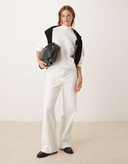 Streetwear White Sweat Set with Draped Black Sweater — Winter White Outfits