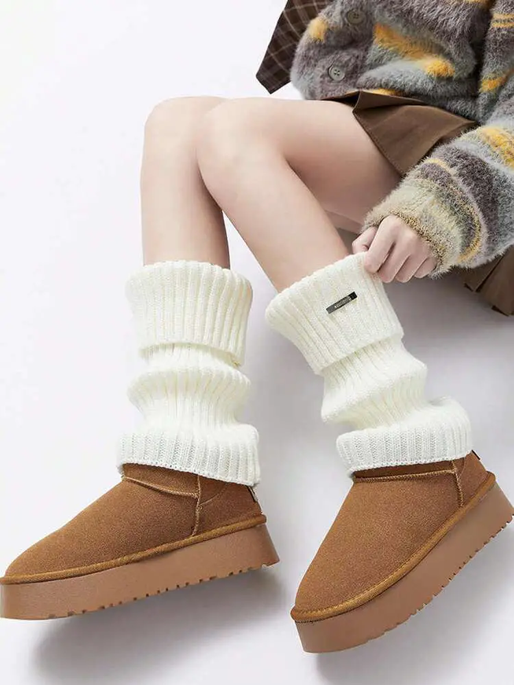 Ruched Knit Leg Warmers with Platform Boots Ruched Knit Leg Warmers with Platform Boots — Leg Warmers Outfits