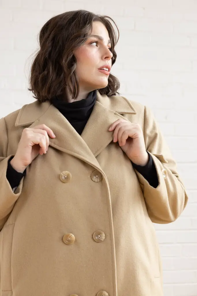 Oversized Camel Peacoat with Black Turtleneck — Peacoat Outfits