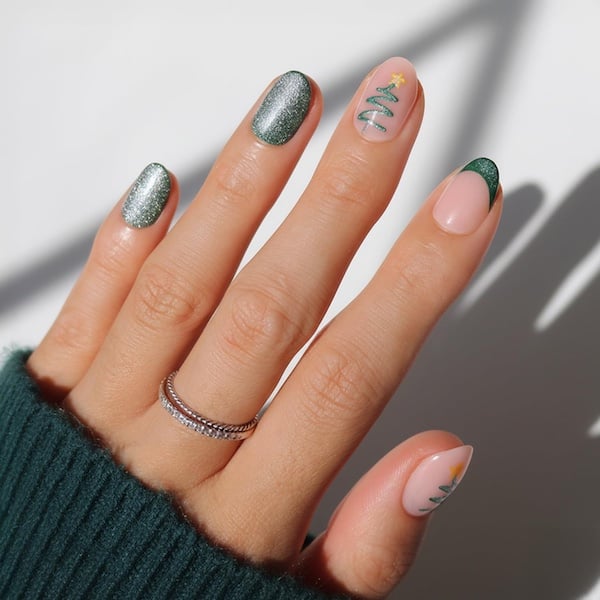 Christmas Tree French Tip Short Almond Nails Christmas Tree French Tip Short Almond Nails — Short Nail Designs