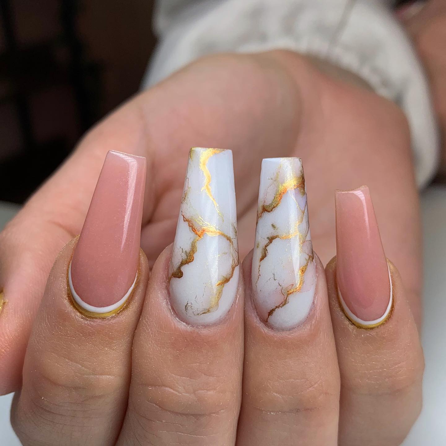 Marble and Gold French Tip Coffin Nails Marble and Gold French Tip Coffin Nails — Coffin Nail Designs