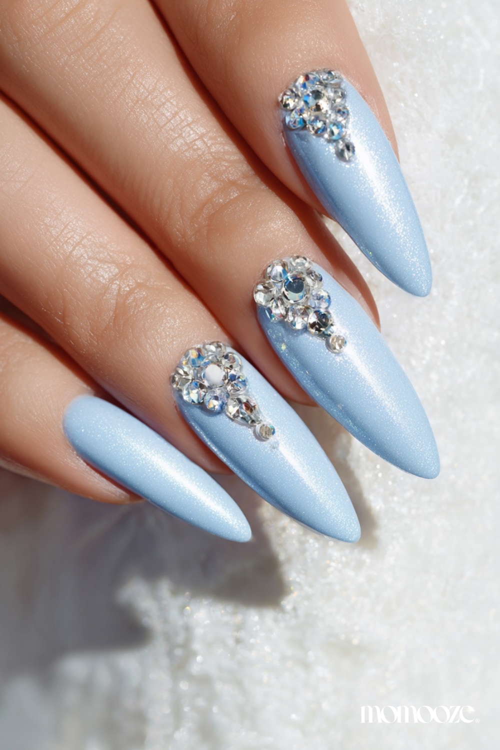 Glamorous Light Blue Matte Rhinestone Clusters Glamorous Light Blue Matte Rhinestone Clusters — Winter Nail Designs