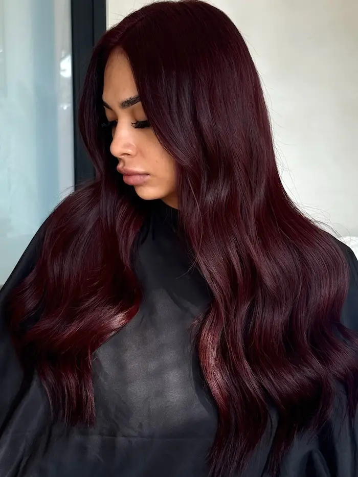 Deep Merlot Mid-Back Waves Deep Merlot Mid-Back Waves — Winter Red Hair Colors