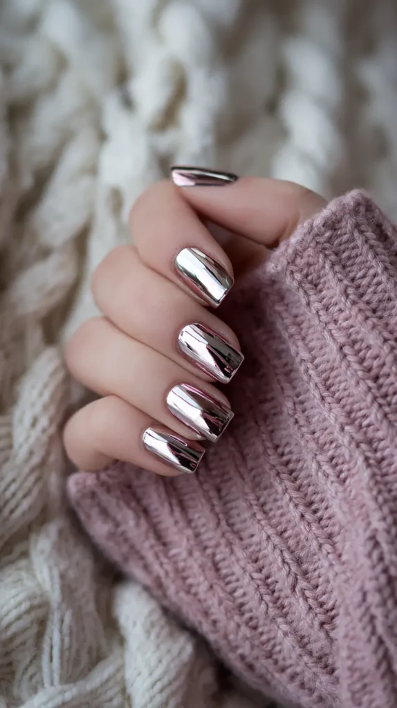 Mirror Silver Chrome Medium Squares — Chrome Nail Designs
