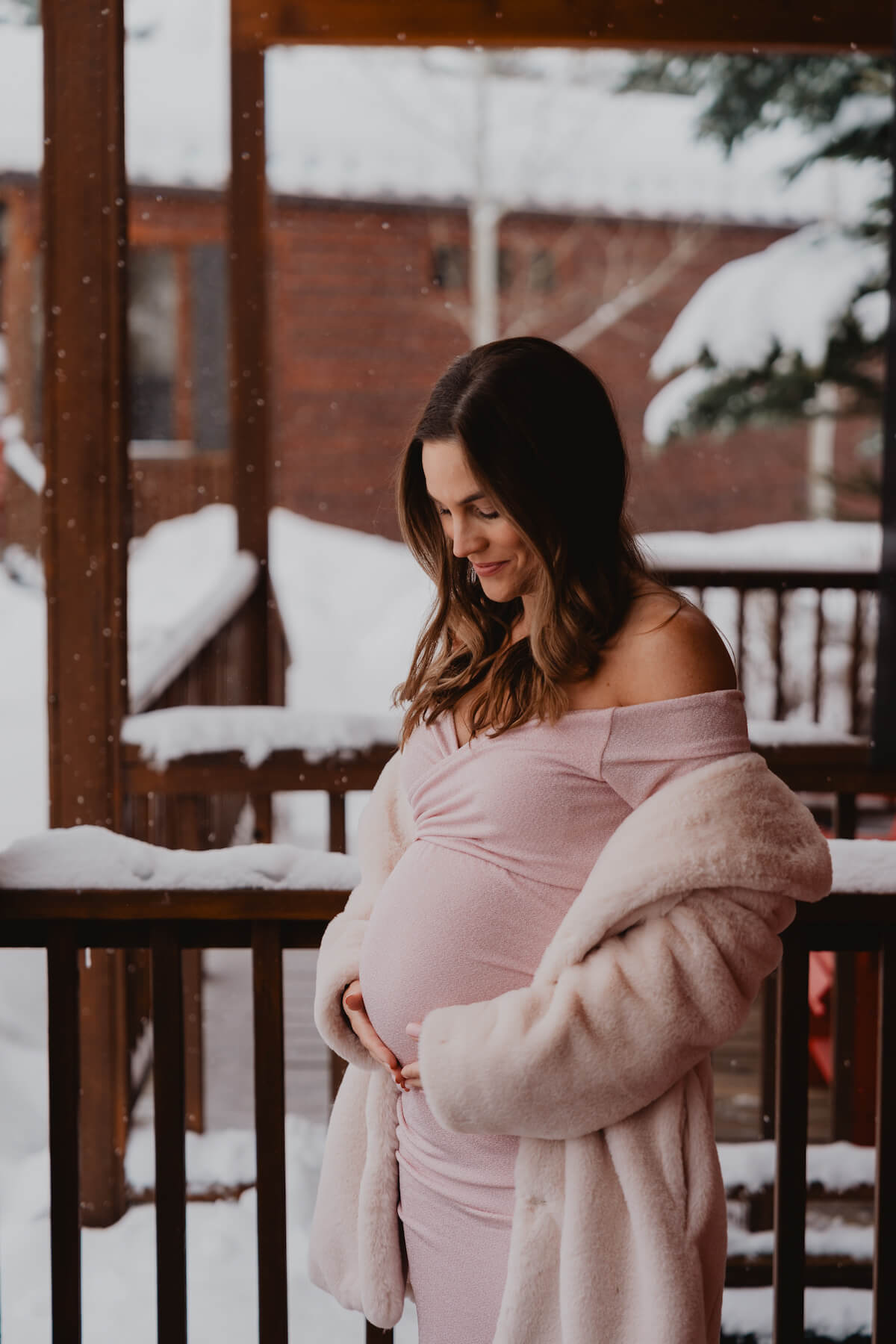 Luxurious Faux Fur Coat Over a Sparkly Dress for a Maternity Shoot — Winter Photoshoot Outfits