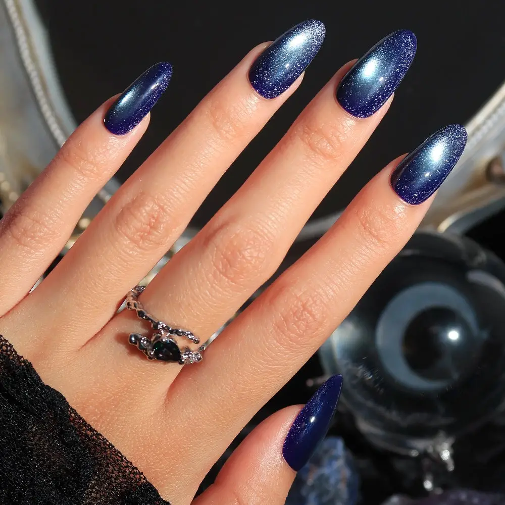 Shimmer Metallic Visual Idea — Navy Blue Nails