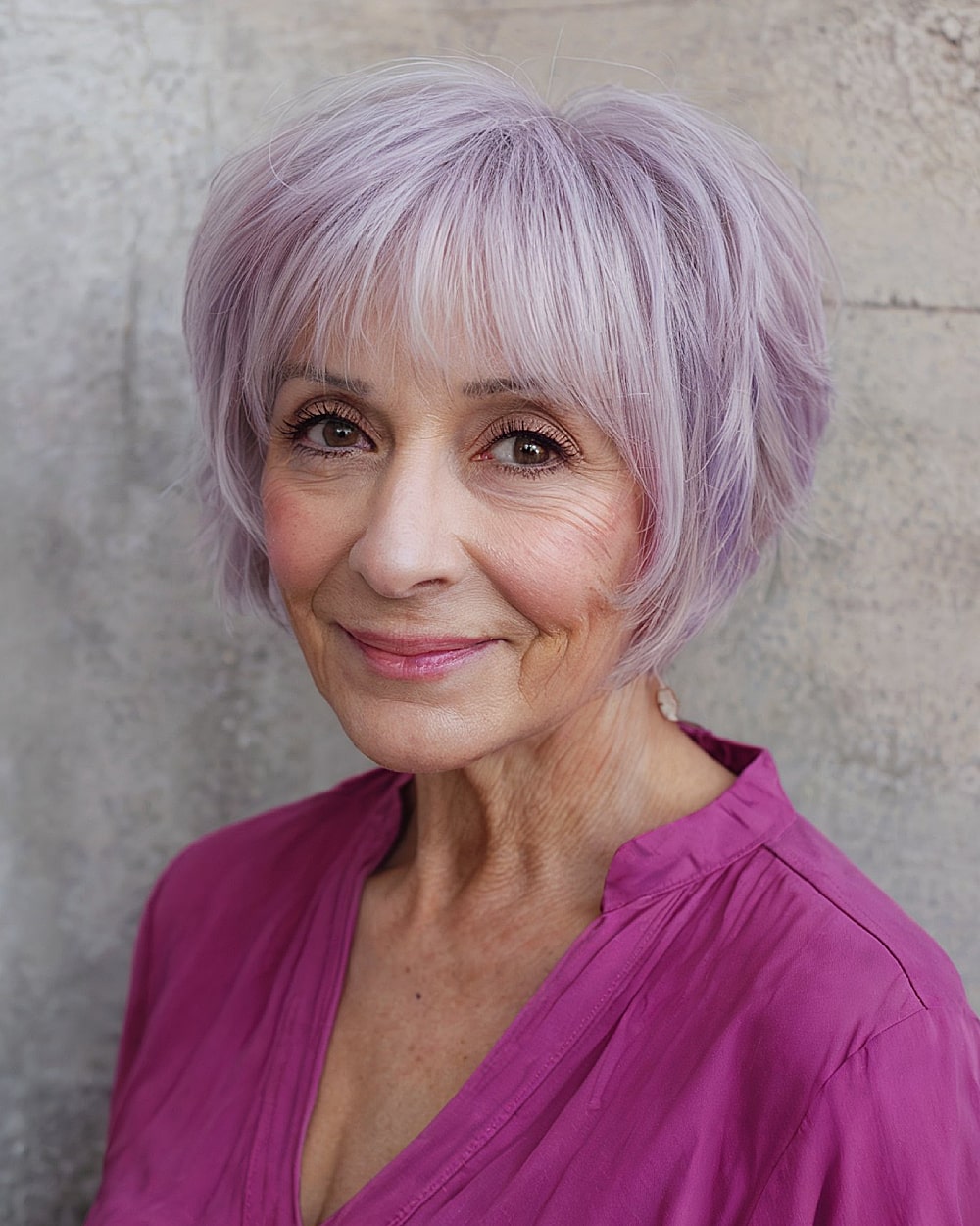 Textured Bob With Purple Hue — Winter Hairstyles for Women Over 70