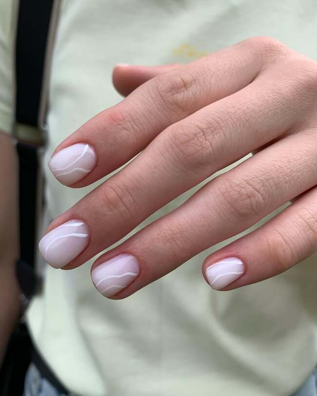 Pale Pink with Thin White Wavy Lines Pale Pink with Thin White Wavy Lines — Short Nail Designs