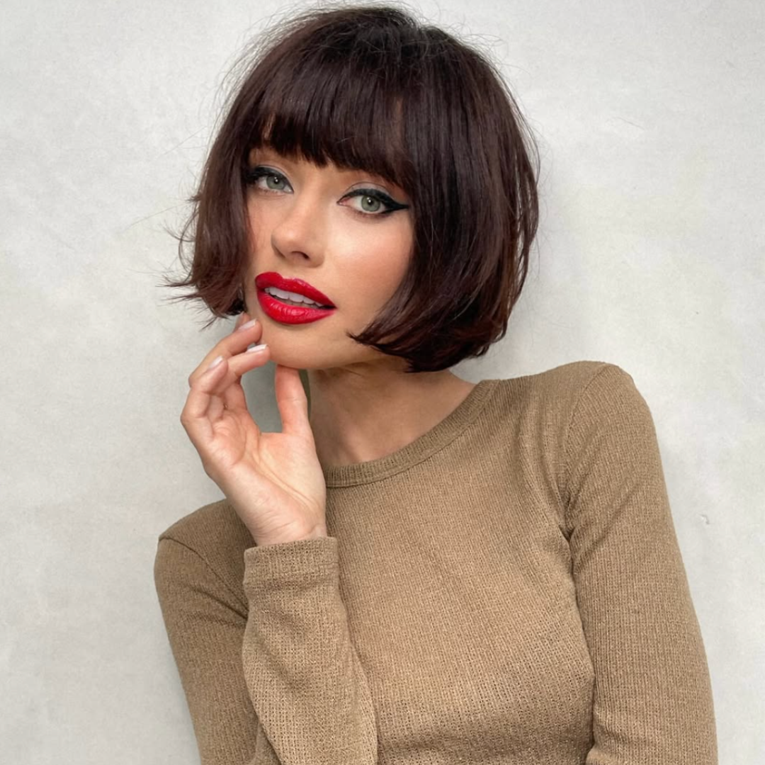 Chin Bob with Blunt Bangs Chin Bob with Blunt Bangs — Winter Haircuts for Straight Hair