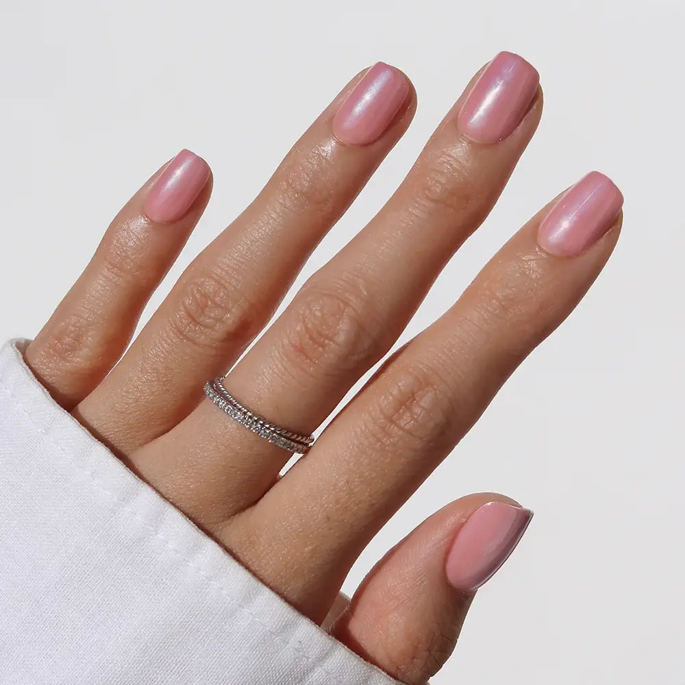 Pale Pink With Pearlescent Shimmer Glossy Finish Pale Pink With Pearlescent Shimmer Glossy Finish — Neutral Nail Colors