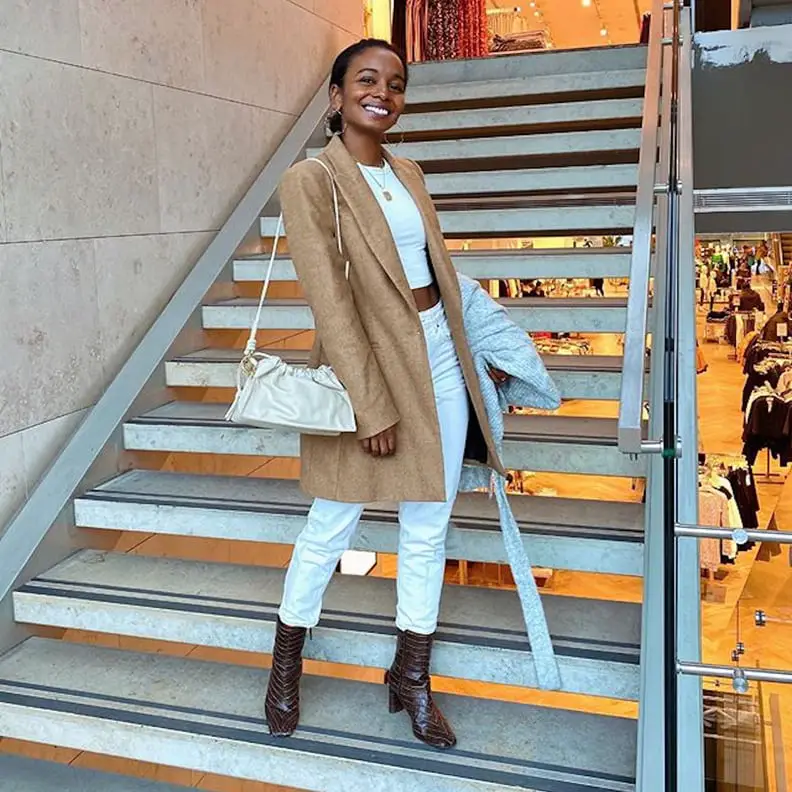 Smart Casual Tweed Jacket Over Black Dress — Winter Outfits for Petite Women