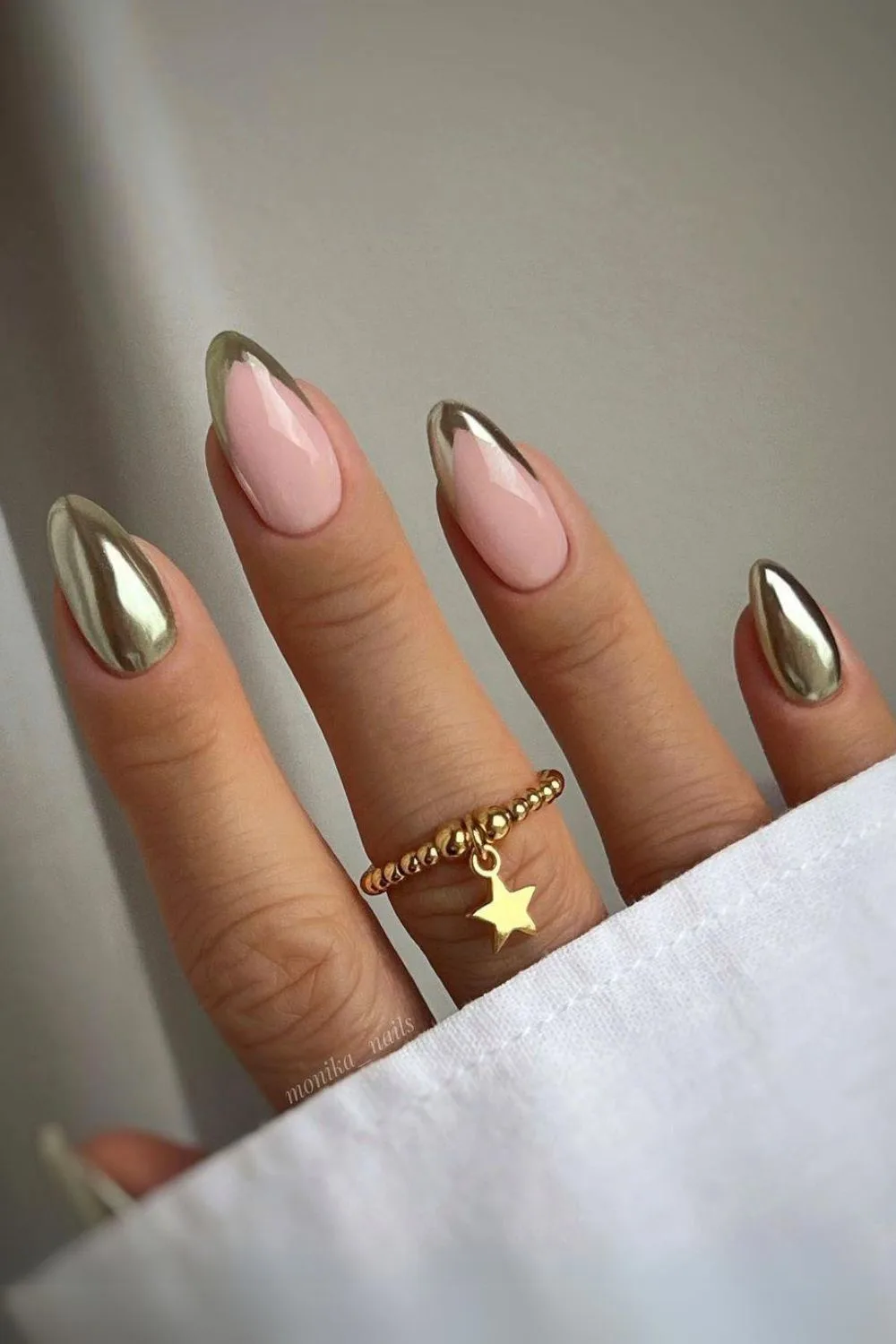 Pale Pink with Gold Chrome French Tips Pale Pink with Gold Chrome French Tips — Winter Chrome Nails