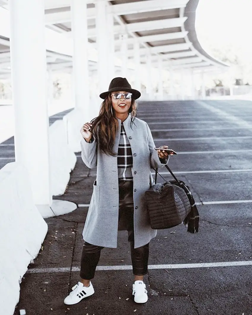 Wool Coat and Leather Pants with White Sneakers Wool Coat and Leather Pants with White Sneakers — Winter Outfits with Sneakers