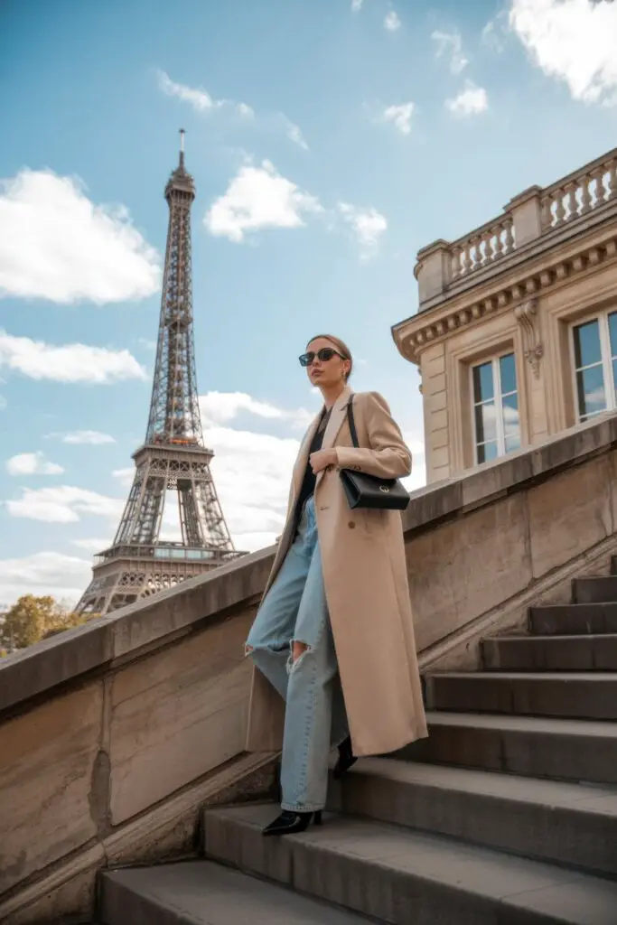 Beige Trench Coat with Distressed Jeans and Black Boots Beige Trench Coat with Distressed Jeans and Black Boots — Paris Winter Outfits