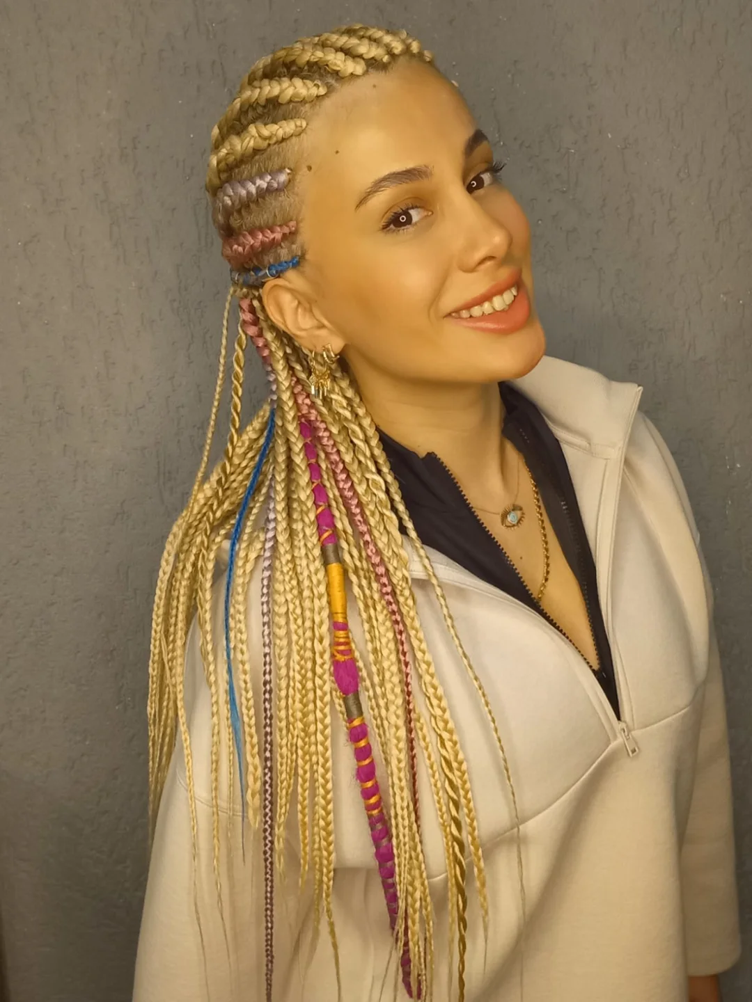 Small Box Braids with Pink and Blonde Accents — Winter Braid Colors for Black Women