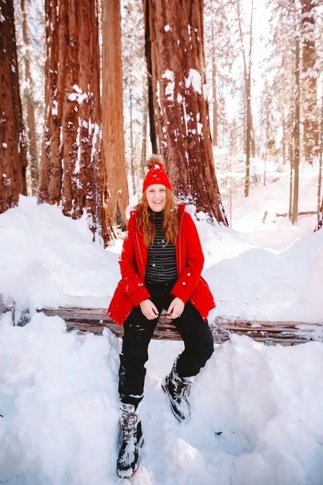 Bold Red Coat and Snow Boots for Trail Comfort — Winter Hiking Outfits