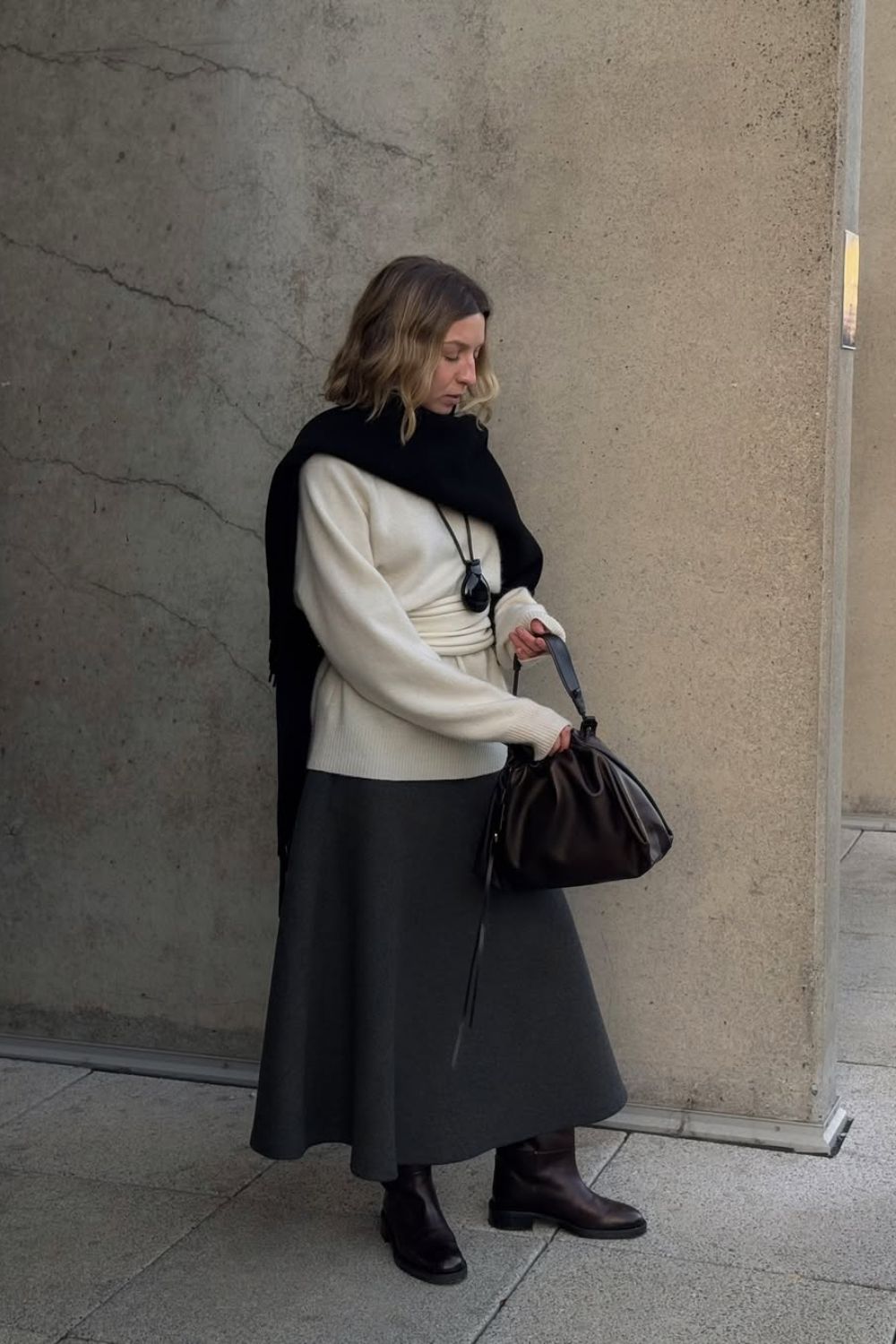Ankle Boots with A-Line Skirt and Scarf Ankle Boots with A-Line Skirt and Scarf — Riding Boots Outfits