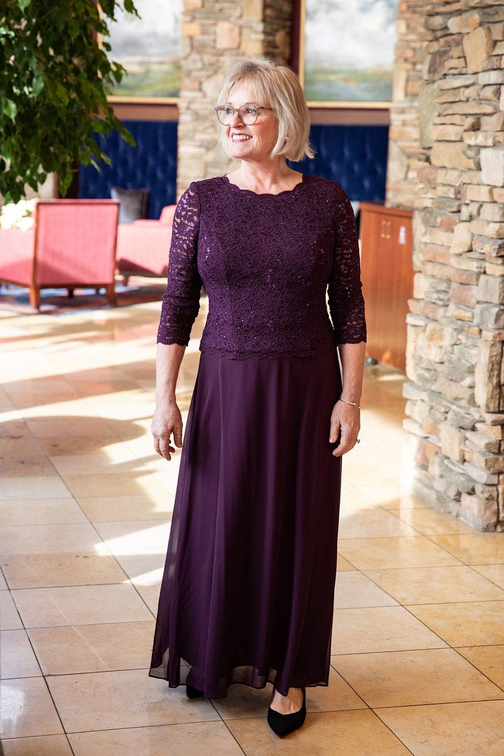 Sparkling Purple Gown for Formal Evening Wear Winter Outfits for Women Over 50