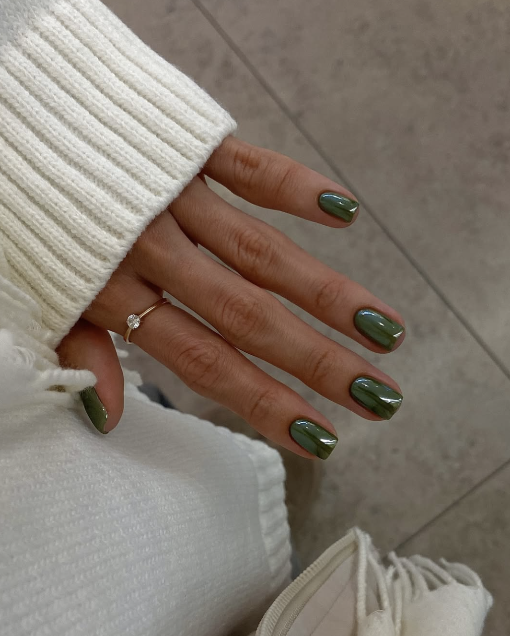 Olive Green Cuticle Line Silver Accent Nails Olive Green Cuticle Line Silver Accent Nails — Green Nail Designs