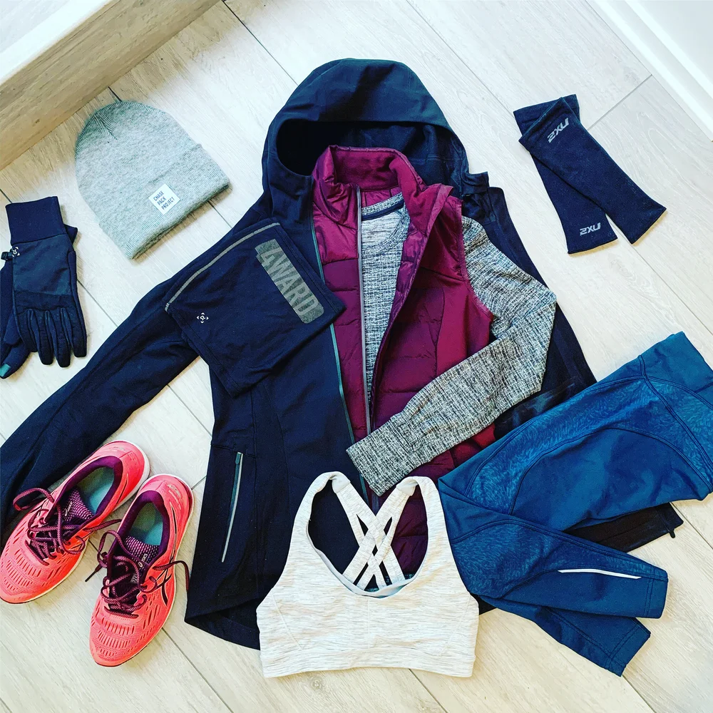 Layered Outerwear for a Winter Workout Flat Lay — Winter Workout Outfits