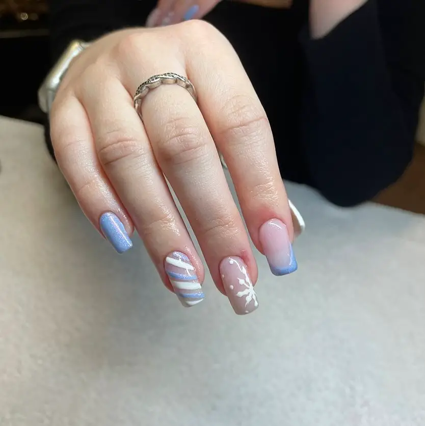 Glitter French Tips With Snowflake Accents — Minimalist Winter Nails